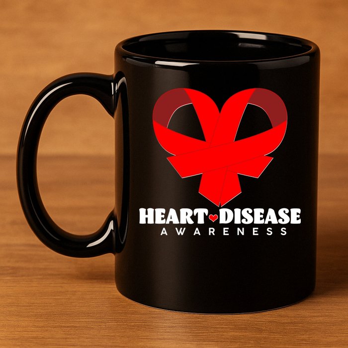 Heart Disease Awareness Red Heart Ribbons 11oz C Handle Ceramic Mug