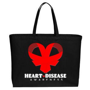 Heart Disease Awareness Red Heart Ribbons Cotton Canvas Jumbo Tote