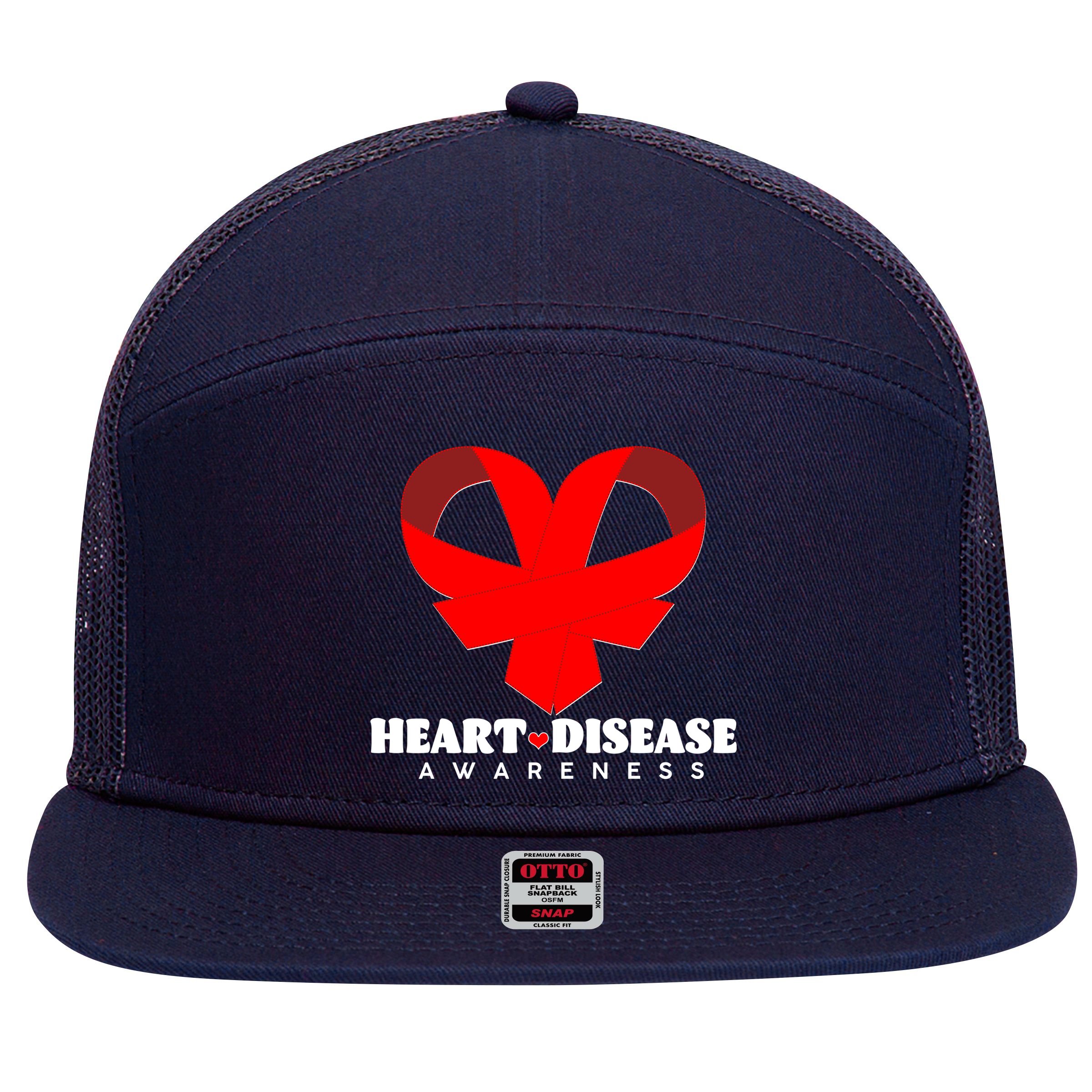 Heart Disease Awareness Red Heart Ribbons 7 Panel Mesh Trucker Snapback Hat
