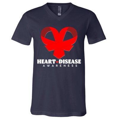 Heart Disease Awareness Red Heart Ribbons V-Neck T-Shirt