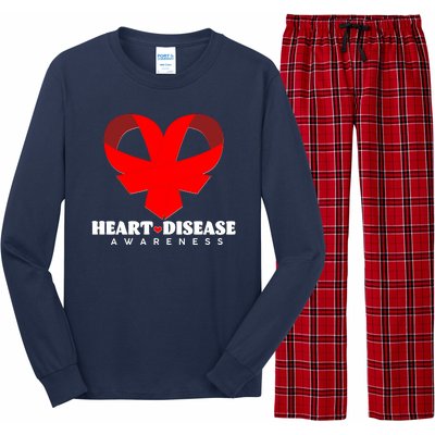 Heart Disease Awareness Red Heart Ribbons Long Sleeve Pajama Set