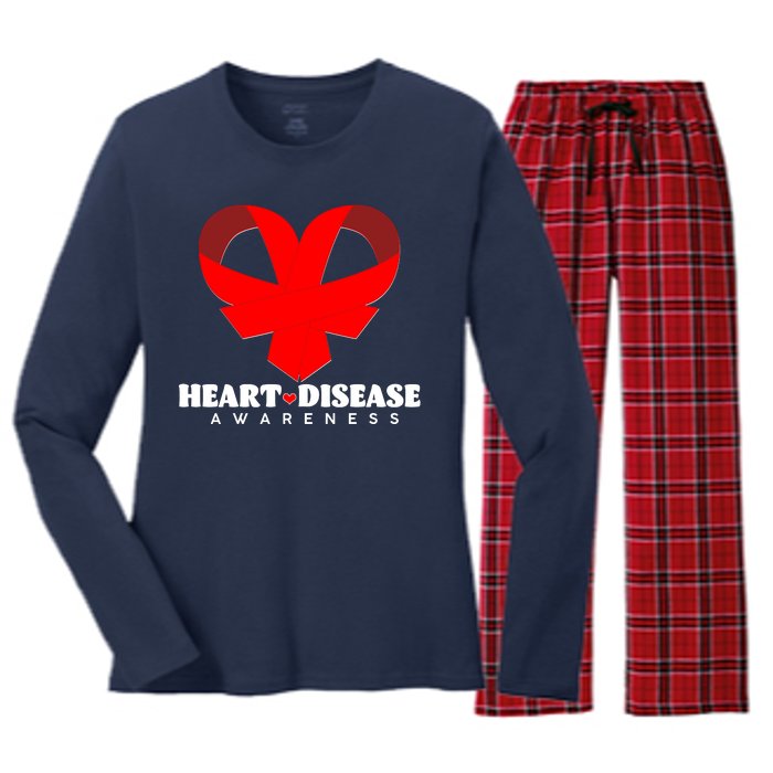 Heart Disease Awareness Red Heart Ribbons Women's Long Sleeve Flannel Pajama Set 