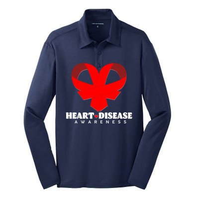 Heart Disease Awareness Red Heart Ribbons Silk Touch Performance Long Sleeve Polo