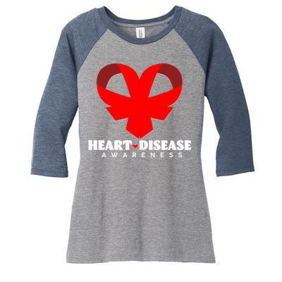 Heart Disease Awareness Red Heart Ribbons Women's Tri-Blend 3/4-Sleeve Raglan Shirt