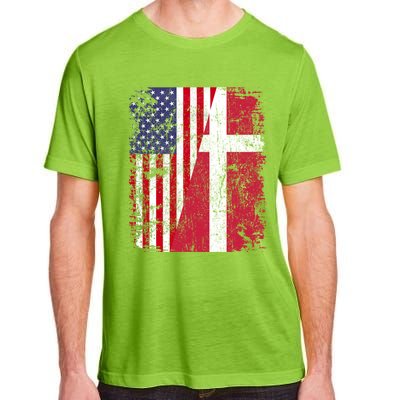 Half Danish American Flags Denmark Usa Distressed Vintage Gift Adult ChromaSoft Performance T-Shirt