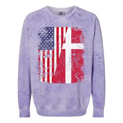 Half Danish American Flags Denmark Usa Distressed Vintage Gift Colorblast Crewneck Sweatshirt