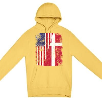 Half Danish American Flags Denmark Usa Distressed Vintage Gift Premium Pullover Hoodie