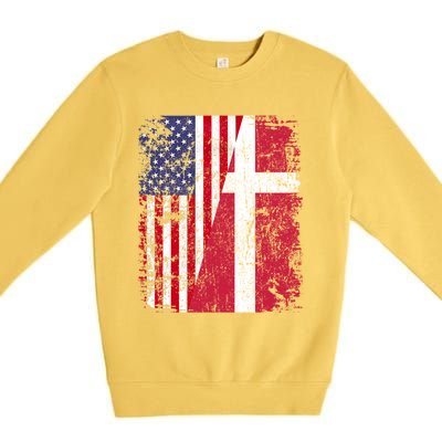 Half Danish American Flags Denmark Usa Distressed Vintage Gift Premium Crewneck Sweatshirt