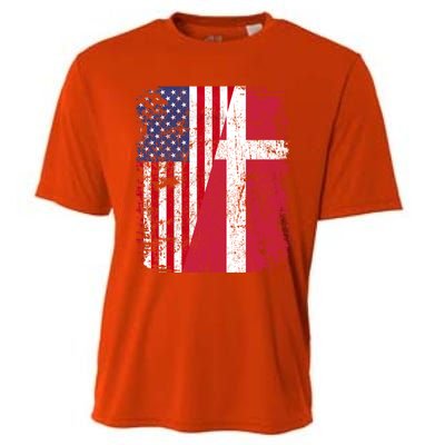 Half Danish American Flags Denmark Usa Distressed Vintage Gift Cooling Performance Crew T-Shirt