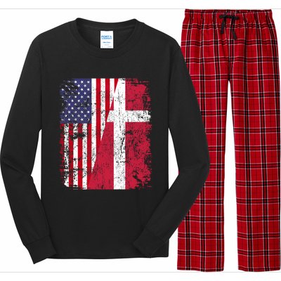 Half Danish American Flags Denmark Usa Distressed Vintage Gift Long Sleeve Pajama Set