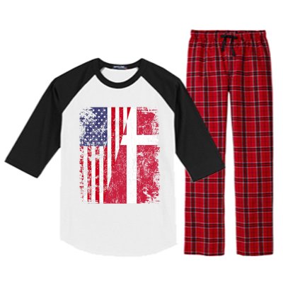 Half Danish American Flags Denmark Usa Distressed Vintage Gift Raglan Sleeve Pajama Set