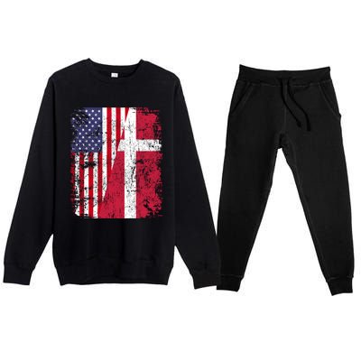 Half Danish American Flags Denmark Usa Distressed Vintage Gift Premium Crewneck Sweatsuit Set