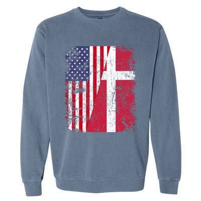 Half Danish American Flags Denmark Usa Distressed Vintage Gift Garment-Dyed Sweatshirt