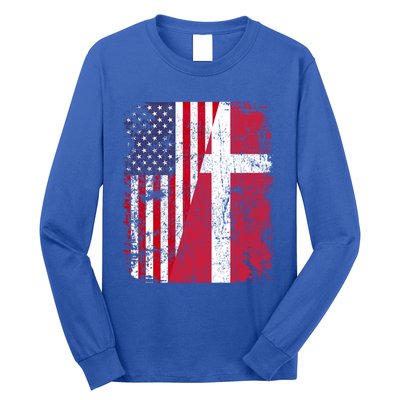 Half Danish American Flags Denmark Usa Distressed Vintage Gift Long Sleeve Shirt