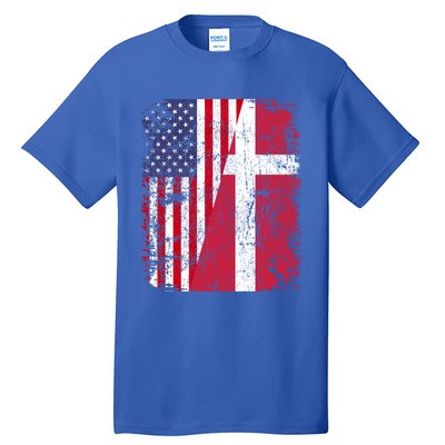 Half Danish American Flags Denmark Usa Distressed Vintage Gift Tall T-Shirt