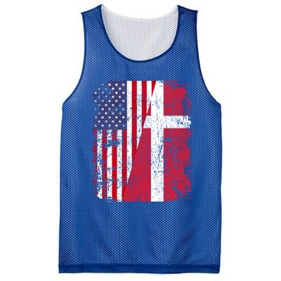 Half Danish American Flags Denmark Usa Distressed Vintage Gift Mesh Reversible Basketball Jersey Tank