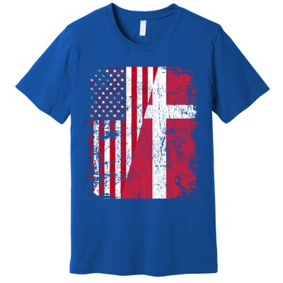 Half Danish American Flags Denmark Usa Distressed Vintage Gift Premium T-Shirt