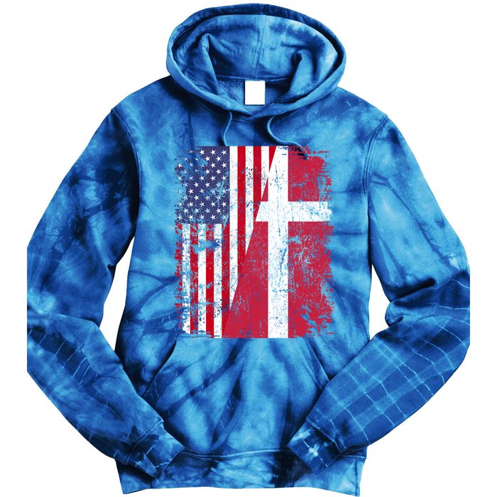 Half Danish American Flags Denmark Usa Distressed Vintage Gift Tie Dye Hoodie