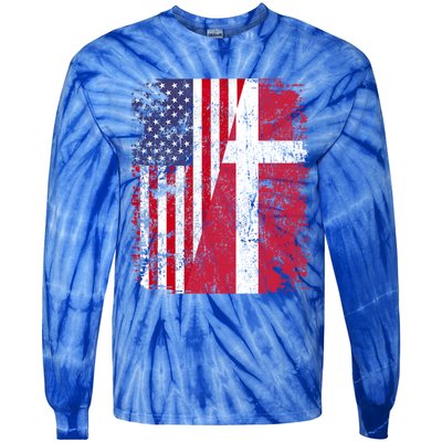 Half Danish American Flags Denmark Usa Distressed Vintage Gift Tie-Dye Long Sleeve Shirt