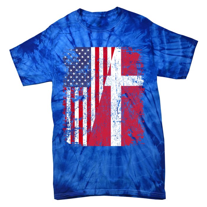 Half Danish American Flags Denmark Usa Distressed Vintage Gift Tie-Dye T-Shirt