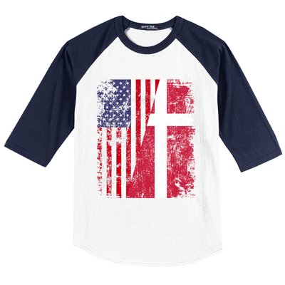 Half Danish American Flags Denmark Usa Distressed Vintage Gift Baseball Sleeve Shirt