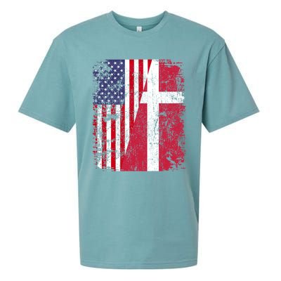 Half Danish American Flags Denmark Usa Distressed Vintage Gift Sueded Cloud Jersey T-Shirt