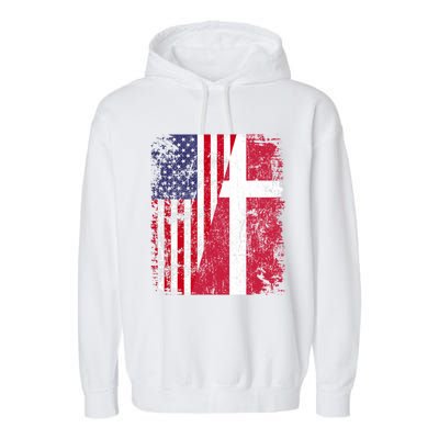 Half Danish American Flags Denmark Usa Distressed Vintage Gift Garment-Dyed Fleece Hoodie