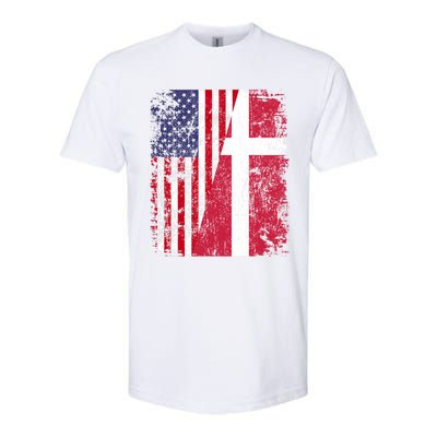 Half Danish American Flags Denmark Usa Distressed Vintage Gift Softstyle CVC T-Shirt