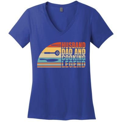 Husband Dad And Cooking Legend Cook Cooking And Chef Meaningful Gift Women's V-Neck T-Shirt