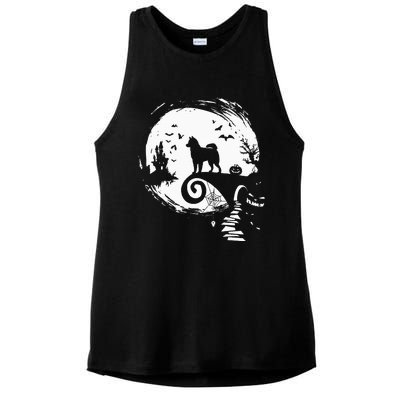 Husky Dog And Moon Halloween Costume Dog Lover Funny Ladies PosiCharge Tri-Blend Wicking Tank