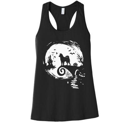 Husky Dog And Moon Halloween Costume Dog Lover Funny Women's Racerback Tank