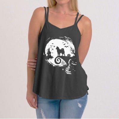 Husky Dog And Moon Halloween Costume Dog Lover Funny Women's Strappy Tank