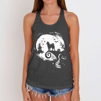 Husky Dog And Moon Halloween Costume Dog Lover Funny Women's Knotted Racerback Tank