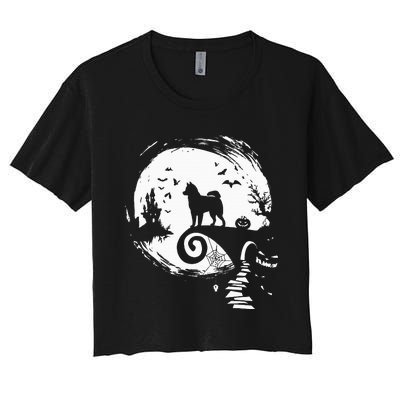 Husky Dog And Moon Halloween Costume Dog Lover Funny Women's Crop Top Tee