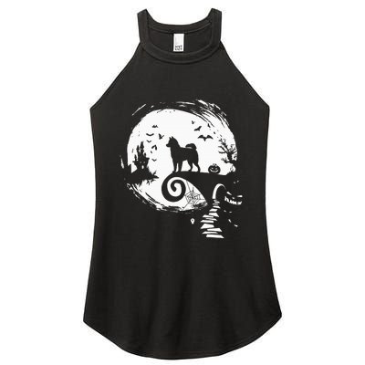 Husky Dog And Moon Halloween Costume Dog Lover Funny Women's Perfect Tri Rocker Tank