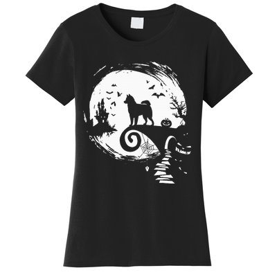 Husky Dog And Moon Halloween Costume Dog Lover Funny Women's T-Shirt