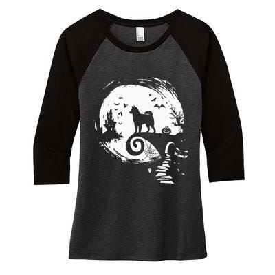 Husky Dog And Moon Halloween Costume Dog Lover Funny Women's Tri-Blend 3/4-Sleeve Raglan Shirt