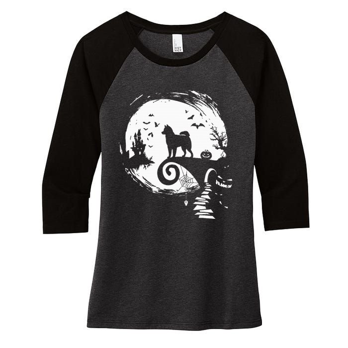 Husky Dog And Moon Halloween Costume Dog Lover Funny Women's Tri-Blend 3/4-Sleeve Raglan Shirt