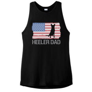 Heeler Dad American Usa Flag Funny Cattle Dog Owner Ladies PosiCharge Tri-Blend Wicking Tank