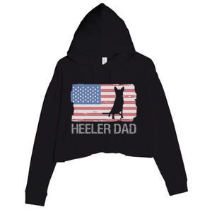 Heeler Dad American Usa Flag Funny Cattle Dog Owner Crop Fleece Hoodie