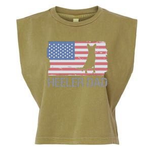 Heeler Dad American Usa Flag Funny Cattle Dog Owner Garment-Dyed Women's Muscle Tee