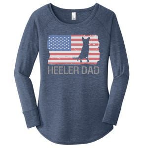 Heeler Dad American Usa Flag Funny Cattle Dog Owner Women's Perfect Tri Tunic Long Sleeve Shirt