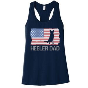 Heeler Dad American Usa Flag Funny Cattle Dog Owner Women's Racerback Tank