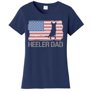 Heeler Dad American Usa Flag Funny Cattle Dog Owner Women's T-Shirt