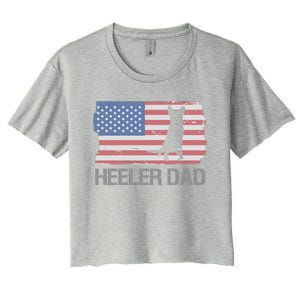 Heeler Dad American Usa Flag Funny Cattle Dog Owner Women's Crop Top Tee