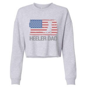 Heeler Dad American Usa Flag Funny Cattle Dog Owner Cropped Pullover Crew