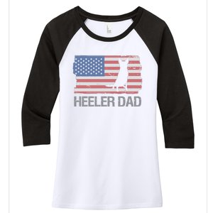 Heeler Dad American Usa Flag Funny Cattle Dog Owner Women's Tri-Blend 3/4-Sleeve Raglan Shirt