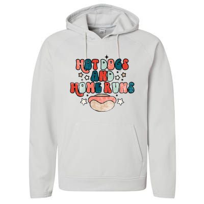 Hot Dogs And Home Runs Retro Game Day Funny Baseball Lover Performance Fleece Hoodie