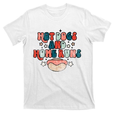 Hot Dogs And Home Runs Retro Game Day Funny Baseball Lover T-Shirt