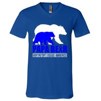 HuntingtonS Disease Awareness Papa Bear Blue Support Father Gift V-Neck T-Shirt